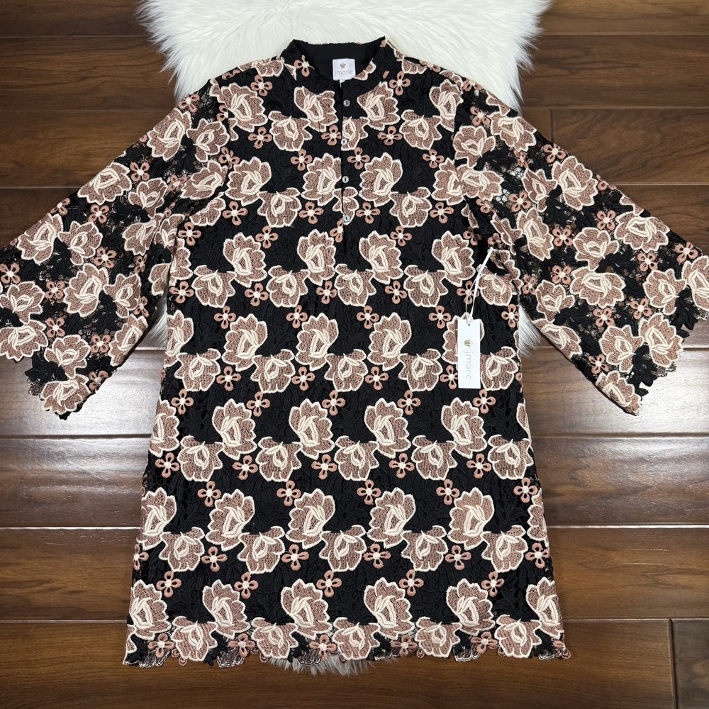 J.Marie Women's Size Small Black Floral Talia Lace Mandarin Collar Dress
